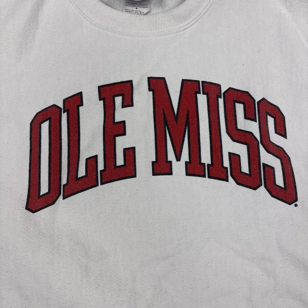 Champion Ole Miss Sweatshirt Men's White Pullover College Classic Size Medium - Picture 3 of 6